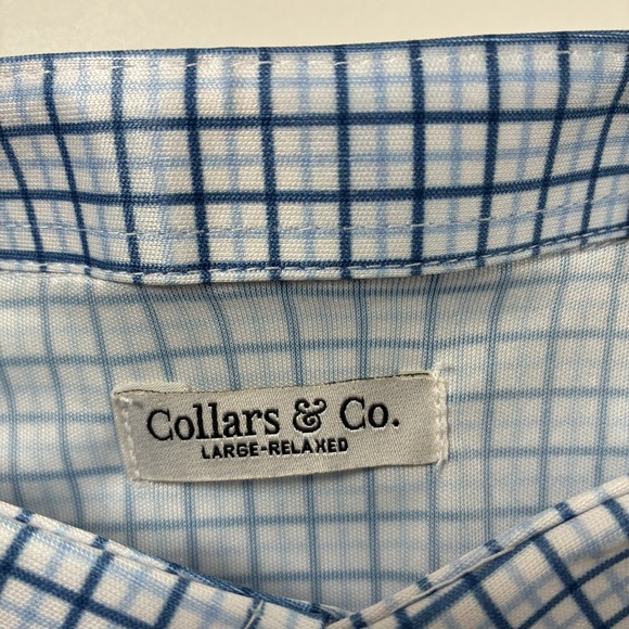 NEW Collars and Co. Dress Polo Shirt Large Relaxed Blue White Plaid Office - Picture 4 of 9